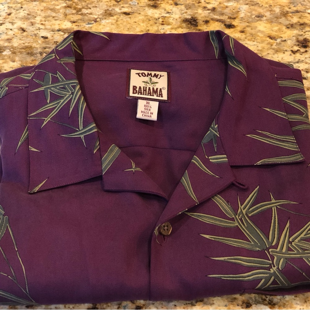 Tommy Bahama Purple and Green Casual Button Down Shirt - Picture 5 of 6